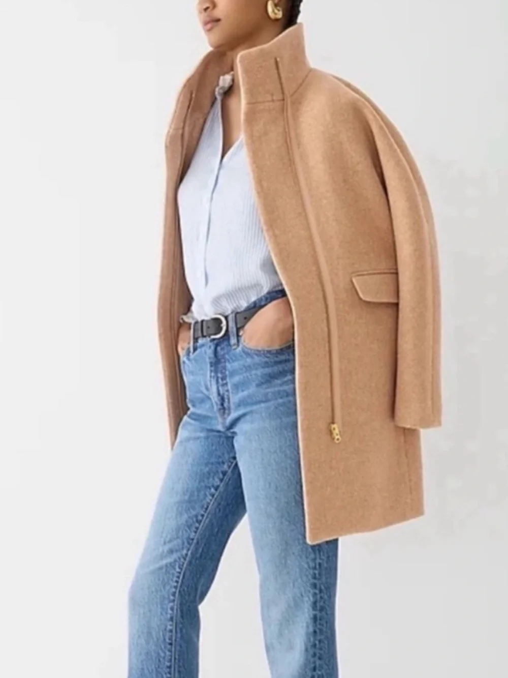 NWT J Crew Women's Button-Neck Wool blend Cocoon Camel Tan City Coat size 4